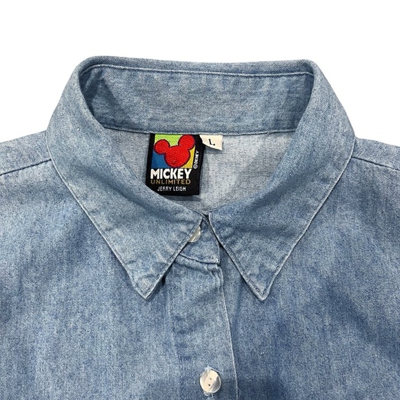 Vintage Mickey Mouse Graphic Denim Button Up Shirt Vest Size L Jerry Leigh - Picture 4 of 9